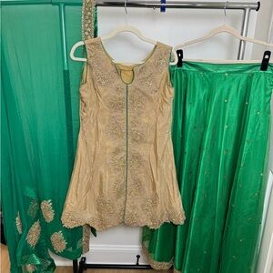 Green & Gold Embroidered Lehenga Set – Size 38